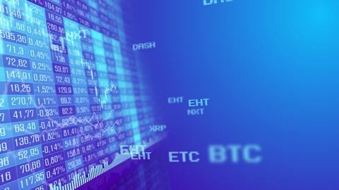 Table and bar graph of cryptocurrency stock exchange market indices animation. 库存影片 89658040
