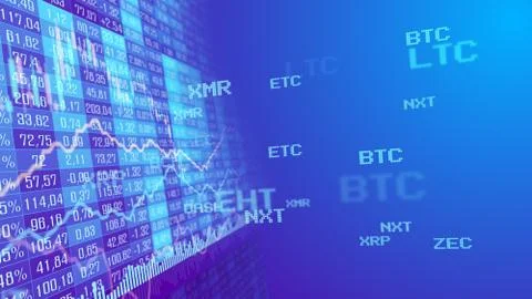 Table and bar graph of cryptocurrency stock exchange market indices concept. Stock Illustration