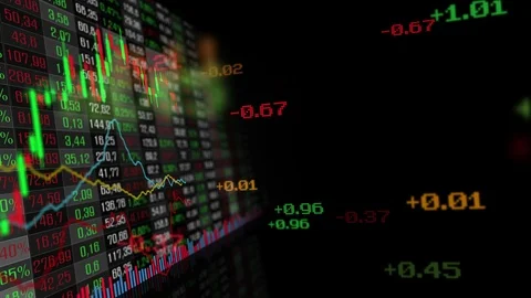 Table and bar graph of stock exchange market indices animation. Stockbeeldmateriaal 85840901