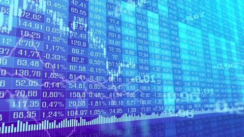 Table and bar graph of stock exchange market indices animation background. Vidéo 90176207