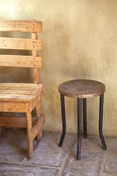 Table and chair, rustic 스톡 사진