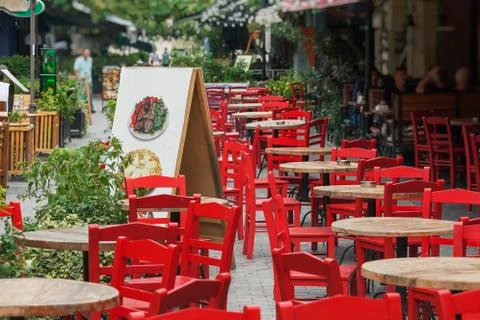 Table and chairs in empty cafe Stock Photos
