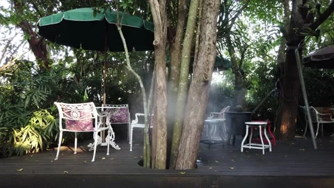 Table and chairs in garden. Stock Footage 134909717