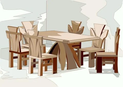 Table and chairs Stock Illustration