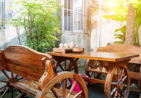 Table and chairs for tea Stock Photos