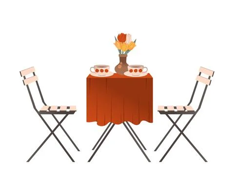 Table and chairs for two people. Cafe, bar or restaurant design element vector Stock Illustration
