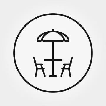 Table and chairs under umbrella. Beach cafe. Stock Illustration