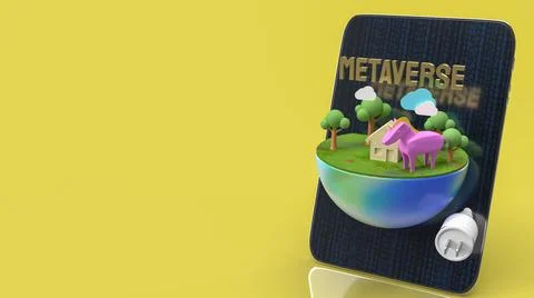The table and earth for metaverse for technology or vr concept 3d rendering Stockfoto's