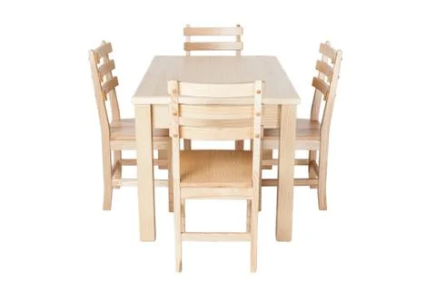 Table and four chairs for kitchen, isolated on white background. Stock Photos