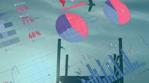 Table and gauge appearing starting charts animating and seagulls flying Stock Footage 325962174