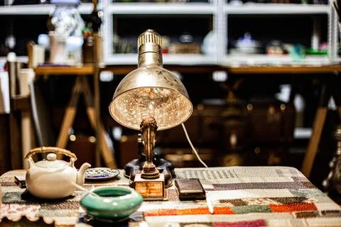 Table and lighting with beautiful items Stock Photos