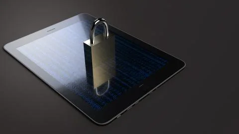 Table and master key 3d rendering for security technology  concept. Foto stock
