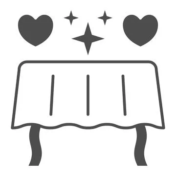 Table and romantic evening for two solid icon, 8 March concept, table with Illustrazione stock