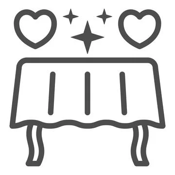 Table and romantic evening for two line icon, 8 March concept, table with hearts Illustrazione stock
