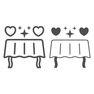 Table and romantic evening for two line and solid icon, 8 March concept, table Illustrazione stock