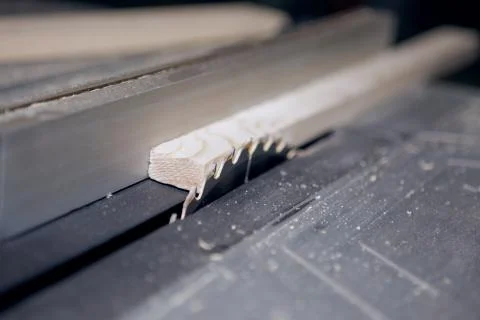 Table and round blade of circular saw machine Stock Photos