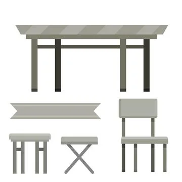 Table and set of chairs. Grey modern Kitchen furniture. Stock Illustration