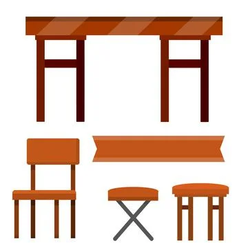 Table and set of chairs. Kitchen furniture and tablecloths. Stock Illustration