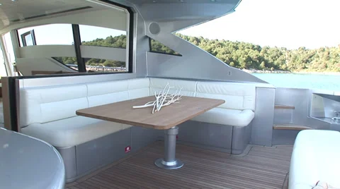 Table and sofa on luxury boat Stock Footage 35171263