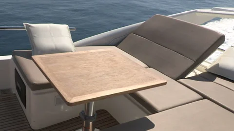 Table and sofa on running boat Stock Footage 32619182