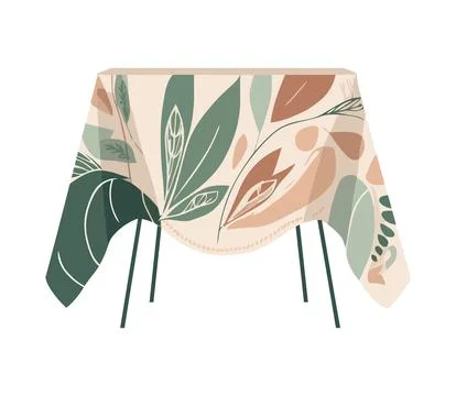 Table and tablecloth with leaves pattern Stock Illustration
