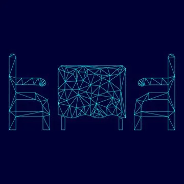 Table and two chair or armchair in restaurant in low poly triangulation tri.. Ilustración de archivo