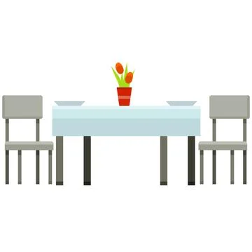 Table and two chairs. Element of cafe and restaurant. Vase with flower and da Stock Illustration