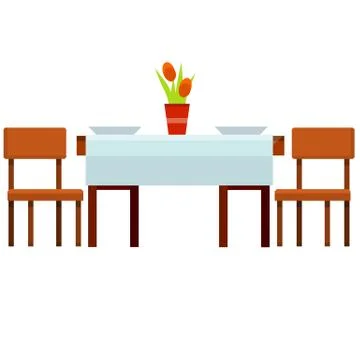 Table and two chairs. Kitchen furniture and tablecloths. Stock Illustration
