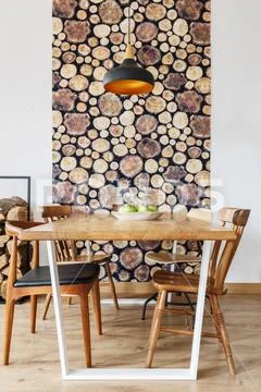 Table with apples and wallpaper Stock Photos