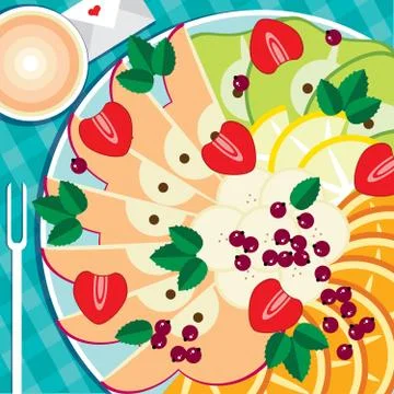 Table appointments with fruit plate Stock Illustration