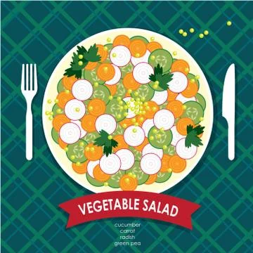 Table appointments with vegetable salad Illustrazione stock