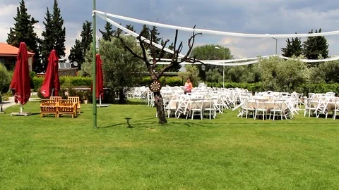 Table arrangement for wedding ceremony pt1 Stock Footage 92933490