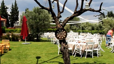 Table arrangement for wedding ceremony pt2 Stock Footage 92931781