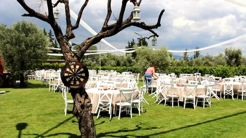 Table arrangement for wedding ceremony pt3 Stock Footage 92933341