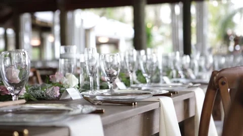Table arrangement for wedding reception Stock Footage 145853268