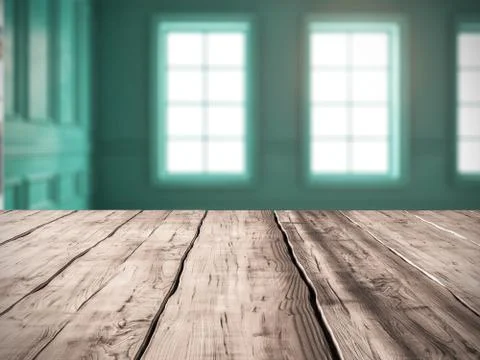 Table background Interior of modern living room 3D rendering Stock Illustration