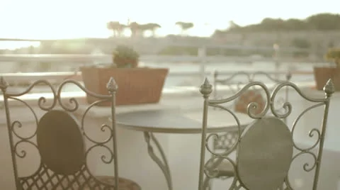 A table on a balcony Stock Footage 24466954