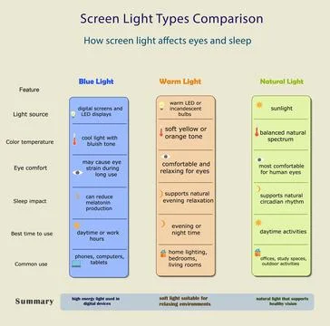 A table-based infographic comparing screen lighting types. Illustrazione stock