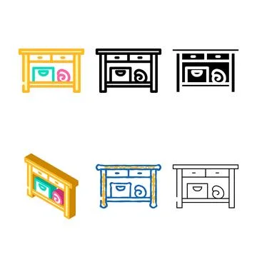 Table bathroom interior color icon vector set 库存插图