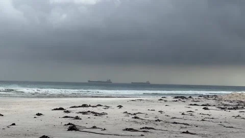 Table Bay, as seen from Milnerton beach near Cape Town, South Africa Stock Footage 334705083