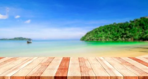 Table with beach blurred Stock Photos