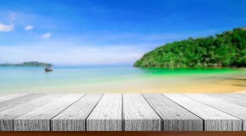 Table with beach blurred Stock Photos