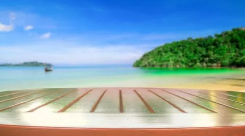 Table with beach blurred Stock Photos
