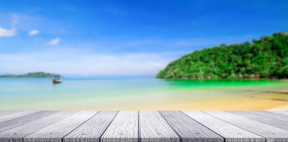 Table with beach blurred Stock Photos