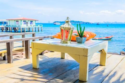 Table on the beach Stock Photos