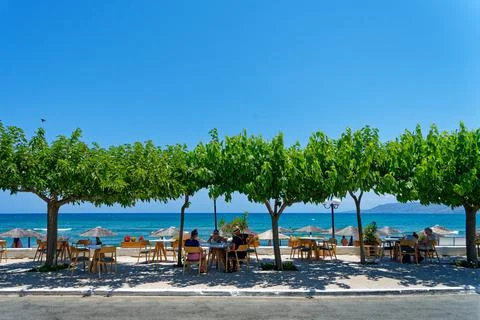 Table at the beach road Stock Photos