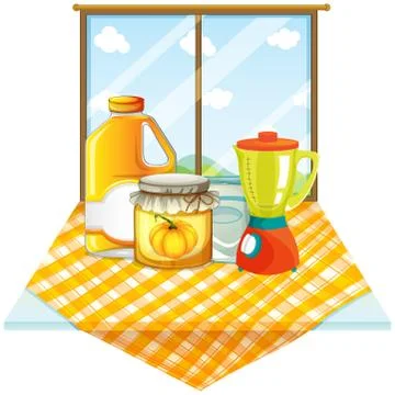 A table with a blender and containers Stock Illustration