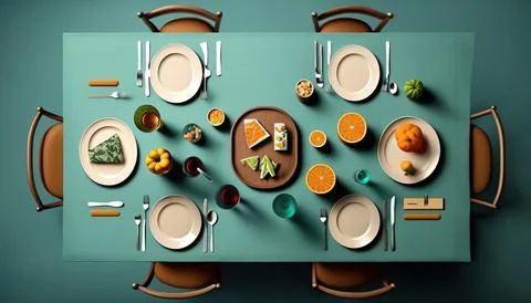 A table with a blue table cloth and a green table cloth with a blue table c.. Stock Illustration