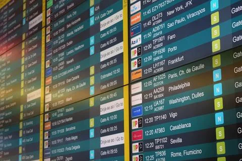 Table board with flight schedules Stock Photos