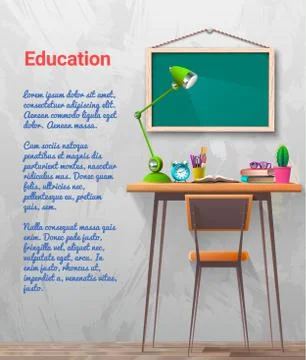 Table with books and chalkboard Stock Illustration